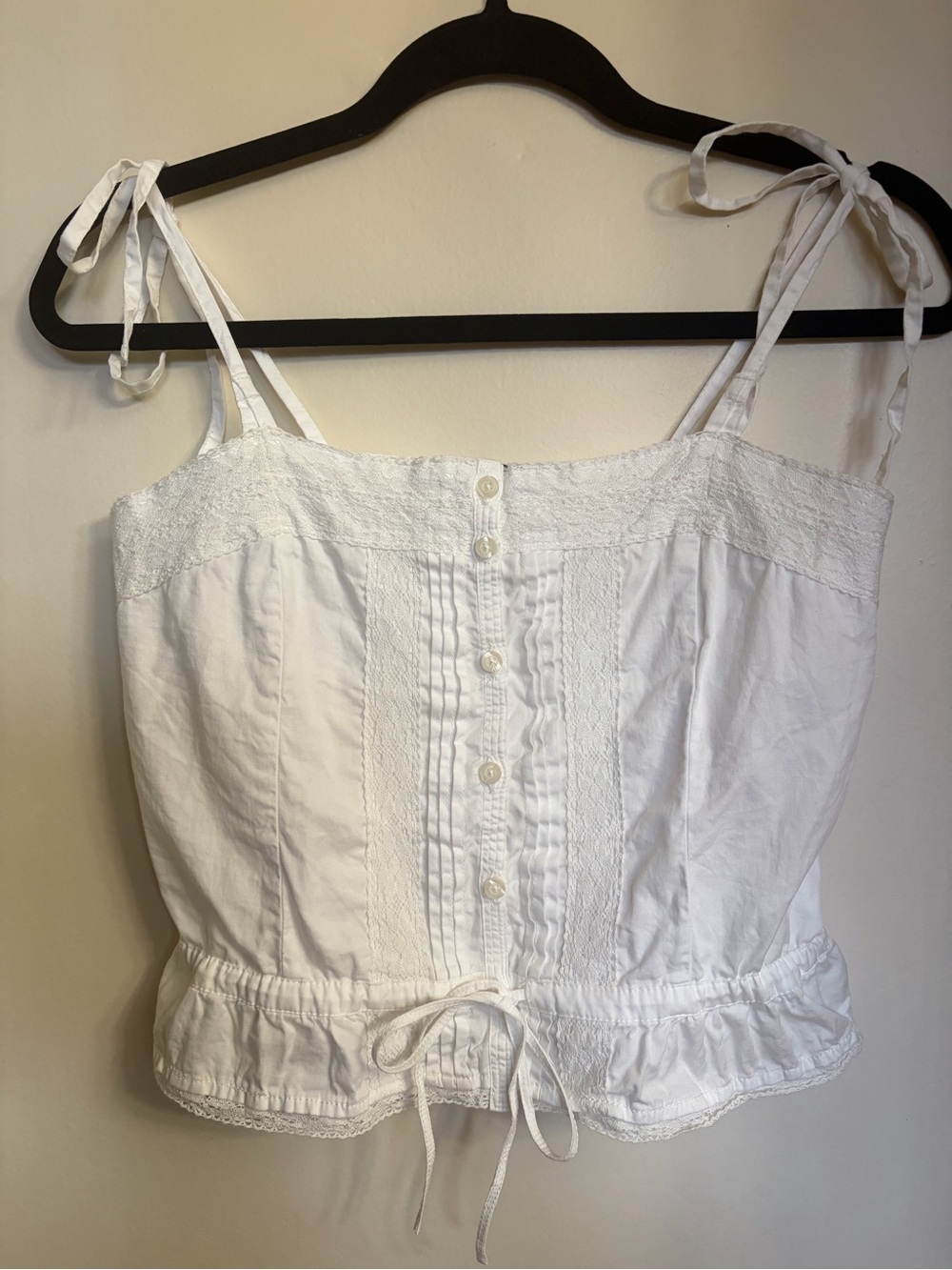 Brandy Melville White Tie-Shoulder Button Front Cotton Summer Tank Top